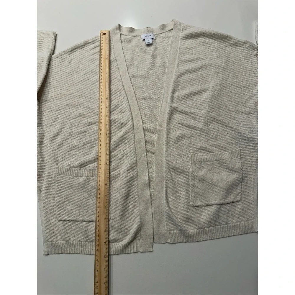 Old Navy Open Front Cardigan Women's L Beige Cotton Blend Textured Knit 3/4